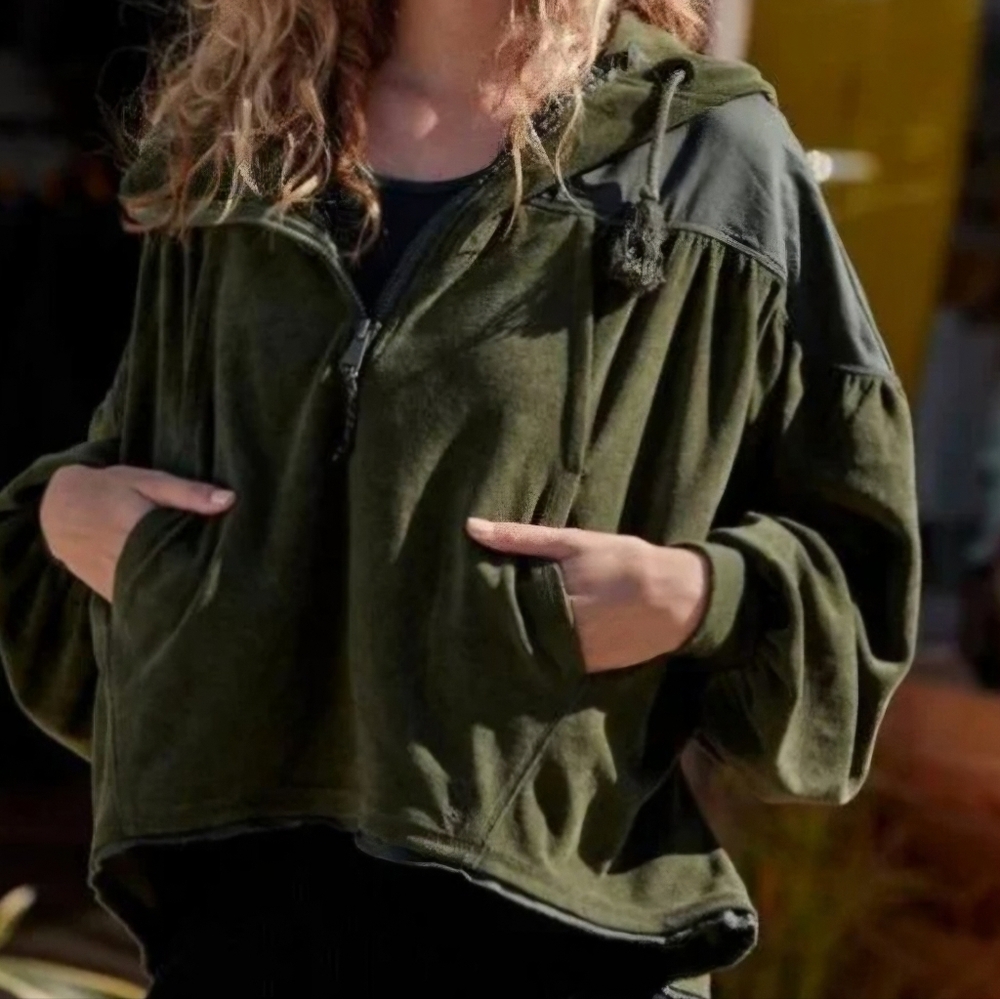 Free People Movement Let It Go Sweat Olive‎ Army Green 1/3 Zip Hoodie Sz SP